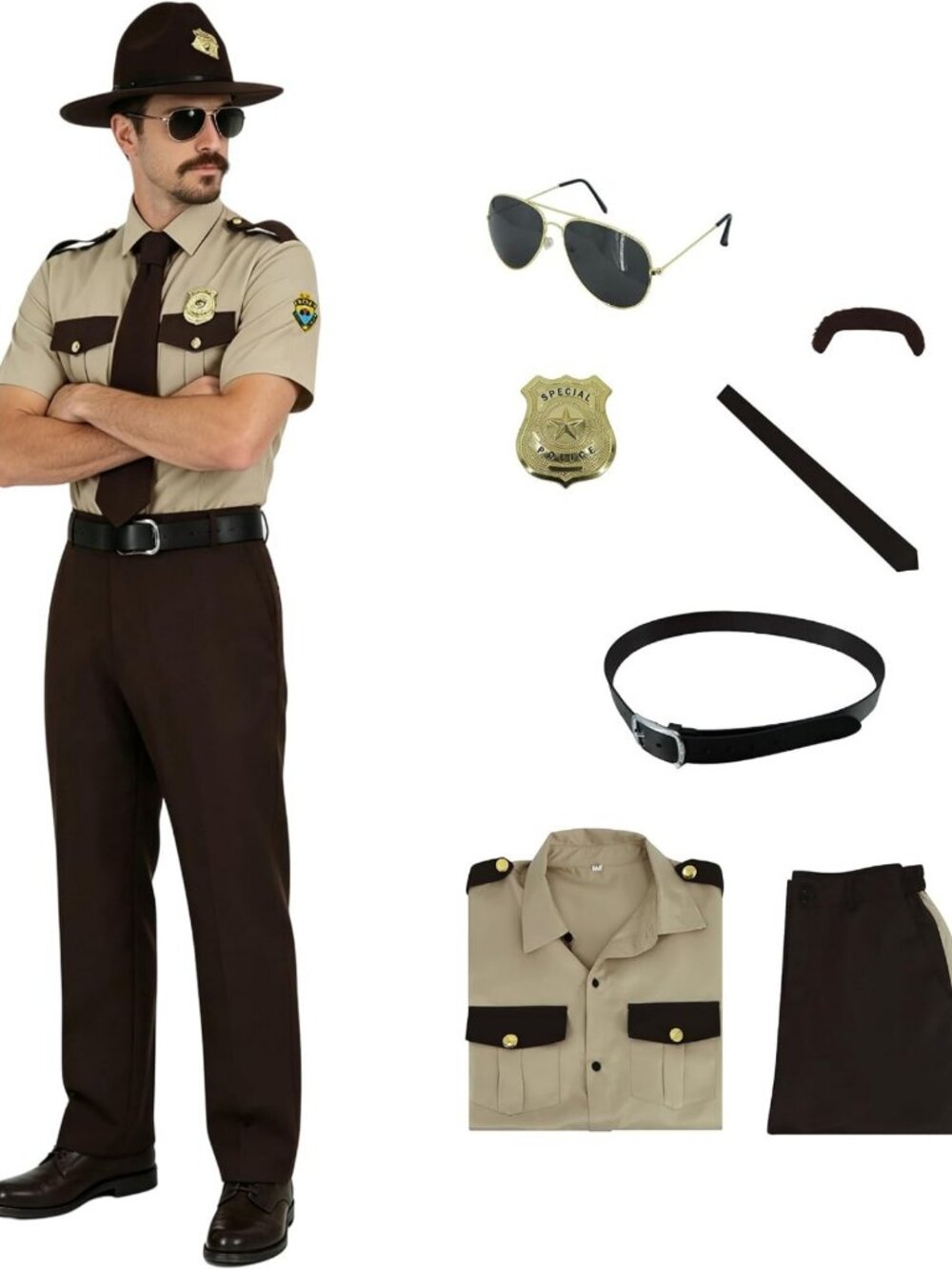 Men's Highway Patrol Costume | Trooper Uniform, Hat, Badge, Mustache & Glasses